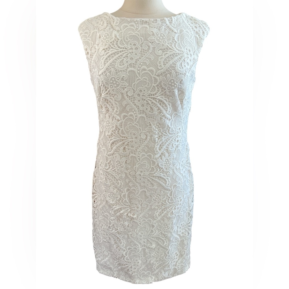 Lauren Ralph Lauren White Embroidered Lace Cap Sleeve Mini Dress Size 10